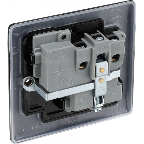BG Electrical NFB21B Nexus Metal Matt Black 13A Single Switched Socket Black Inserts