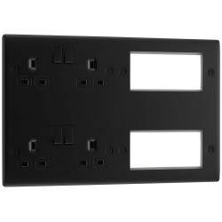 BG Electrical NFB222EM8B Nexus Metal Matt Black Combination Plate 2 x 13A Switched Socket + 8 Module Aperture Black Inserts