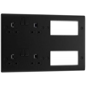 BG Electrical NFB222EM8B Nexus Metal Matt Black Combination Plate 2 x 13A Switched Socket + 8 Module Aperture Black Inserts