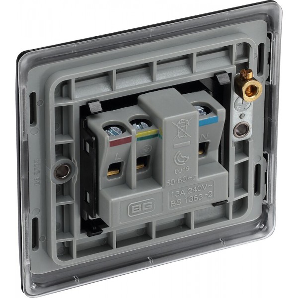 BG Electrical NFB23B Nexus Metal Matt Black 13A Single Unswitched Socket Black Inserts