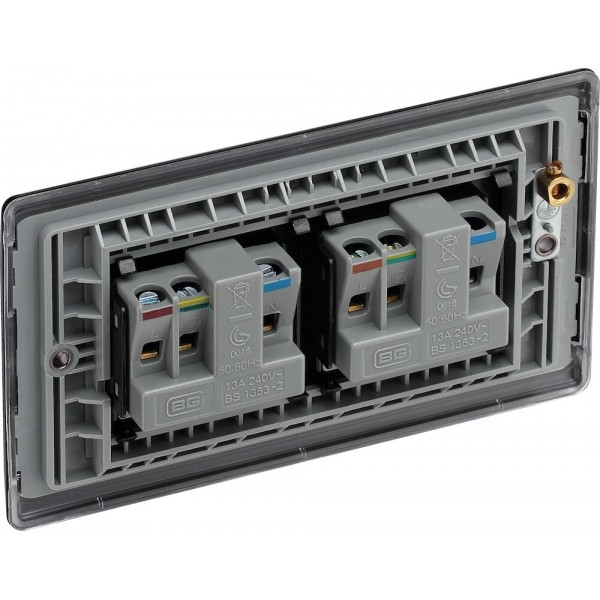 BG Electrical NFB24B Nexus Metal Matt Black 13A Double Unswitched Socket Black Inserts