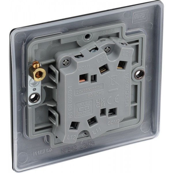 BG Electrical NFB42 Nexus Metal Matt Black 20A 16AX Double Switch 2 Way