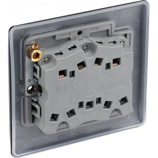 BG Electrical NFB43 Nexus Metal Matt Black 20A 16AX Triple Switch 2 Way