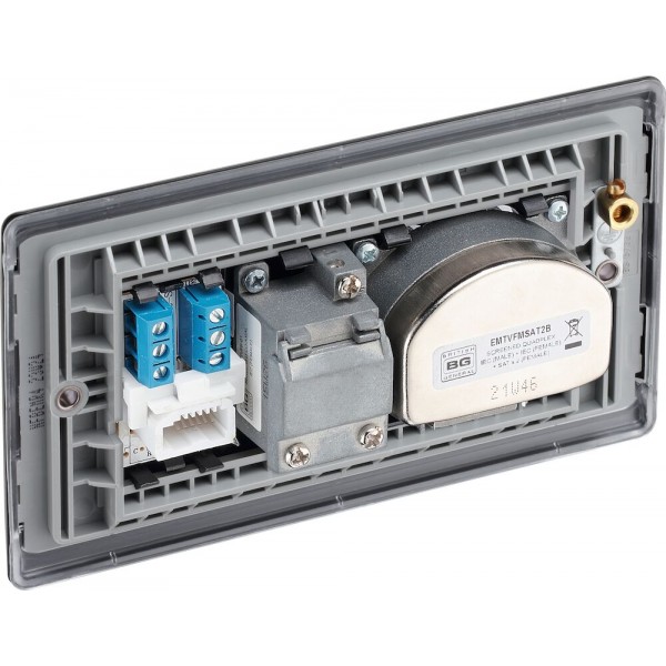 BG Electrical NFB69 Nexus Metal Matt Black Screened Quadplex 2 x SAT/TV/FM Socket with Return and BT Outlet