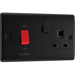 BG Electrical NFB70B Nexus Metal Matt Black 45A Cooker Control Unit With 13A Socket And LED Indicators Black Inserts