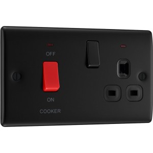 BG Electrical NFB70B Nexus Metal Matt Black 45A Cooker Control Unit With 13A Socket And LED Indicators Black Inserts