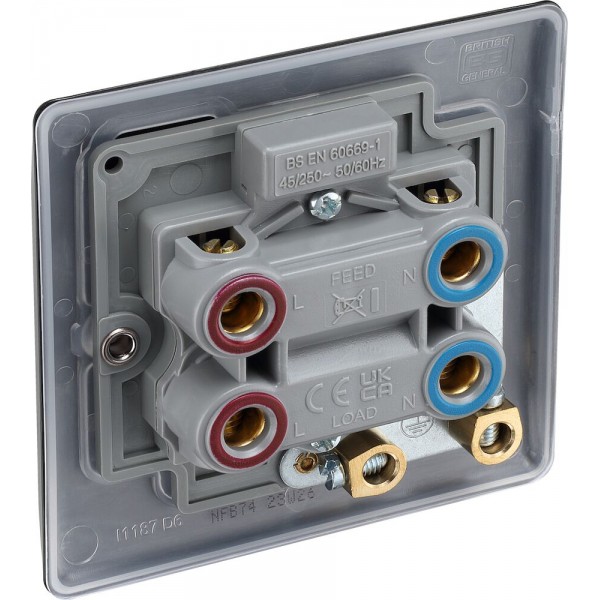 BG Electrical NFB74 Nexus Metal Matt Black 45A Square Plate Double Pole Switch With LED Indicator