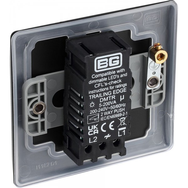 BG Electrical NFB81 Nexus Metal Matt Black Single Dimmer Switch 2 Way Trailing Edge 200W