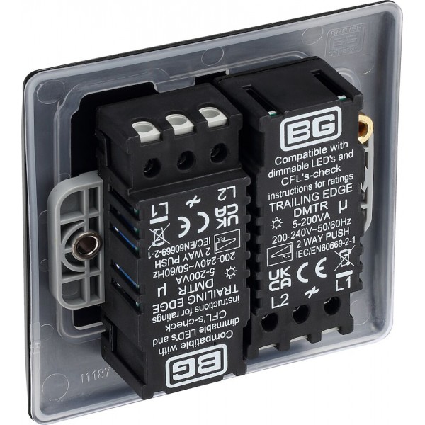 BG Electrical NFB82 Nexus Metal Matt Black Double Dimmer Switch 2 Way Trailing Edge 200W