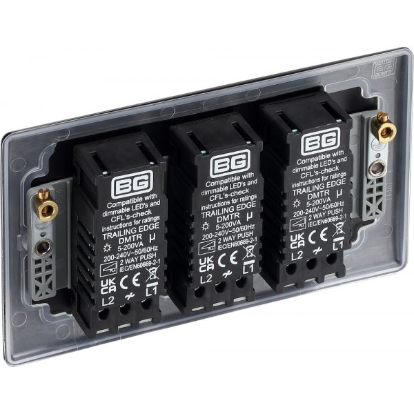 BG Electrical NFB83 Nexus Metal Matt Black Triple Dimmer Switch 2 Way Trailing Edge 200W