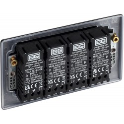 BG Electrical NFB84 Nexus Metal Matt Black Quadruple Dimmer Switch 2 Way Trailing Edge 200W