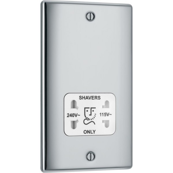 BG Electrical NPC20W Nexus Metal Polished Chrome Shaver Socket Dual Voltage 115/240V White Insert