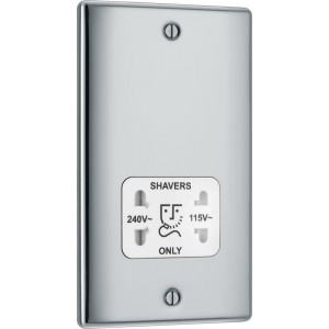 BG Electrical NPC20W Nexus Metal Polished Chrome Shaver Socket Dual Voltage 115/240V White Insert