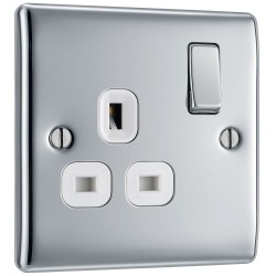 BG Electrical NPC21W Nexus Metal Polished Chrome 13A Single Switched Socket White Inserts