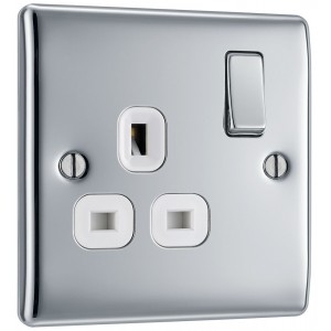BG Electrical NPC21W Nexus Metal Polished Chrome 13A Single Switched Socket White Inserts