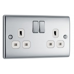 BG Electrical NPC22W Nexus Metal Polished Chrome 13A Double Switched Socket White Inserts