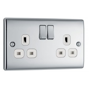 BG Electrical NPC22W Nexus Metal Polished Chrome 13A Double Switched Socket White Inserts
