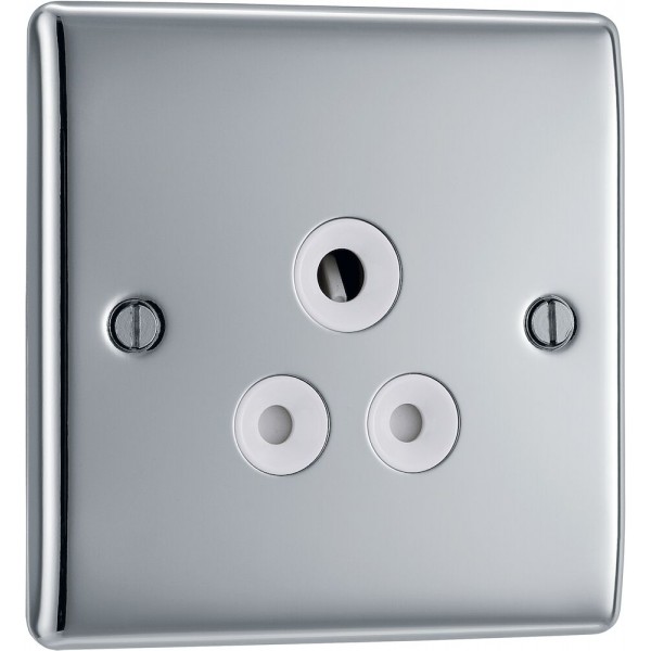 BG Electrical NPC29W Nexus Metal Polished Chrome 5A Single Round Pin Unswitched Socket White Insert