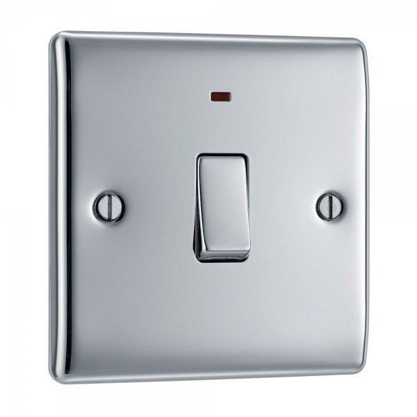 BG Electrical NPC31 Nexus Metal Polished Chrome 20A Double Pole Switch With LED Indicator
