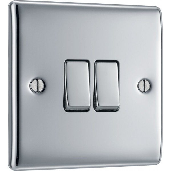 BG Electrical NPC42 Nexus Metal Polished Chrome 20A 16AX Double Switch 2 Way