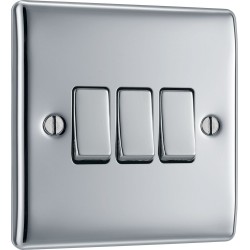 BG Electrical NPC43 Nexus Metal Polished Chrome 20A 16AX Triple Switch 2 Way