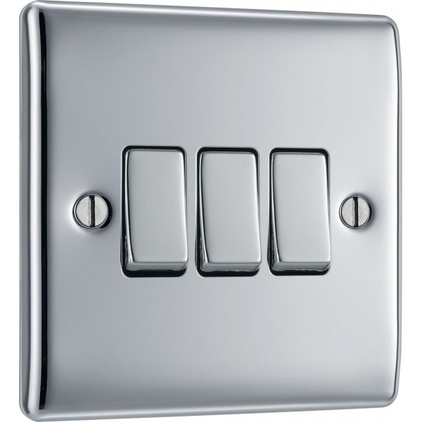 BG Electrical NPC43 Nexus Metal Polished Chrome 20A 16AX Triple Switch 2 Way