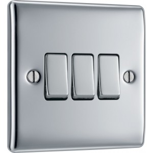 BG Electrical NPC43 Nexus Metal Polished Chrome 20A 16AX Triple Switch 2 Way