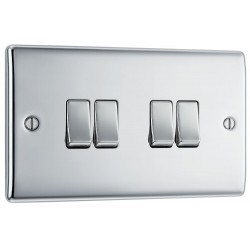 BG Electrical NPC44 Nexus Metal Polished Chrome 20A 16AX Quadruple Switch 2 Way