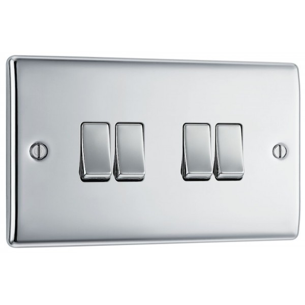 BG Electrical NPC44 Nexus Metal Polished Chrome 20A 16AX Quadruple Switch 2 Way