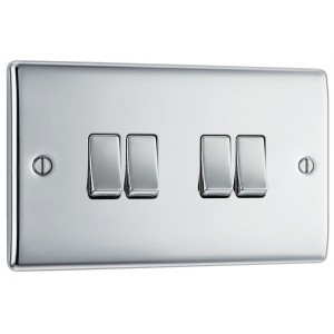 BG Electrical NPC44 Nexus Metal Polished Chrome 20A 16AX Quadruple Switch 2 Way
