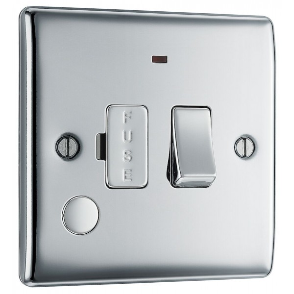 BG Electrical NPC53 Nexus Metal Polished Chrome 13A Switched Fused Connection Unit with LED Indicator and Flex Outlet