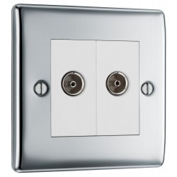 BG Electrical NPC61 Nexus Metal Polished Chrome Double Co-Ax Aerial Socket for TV or FM