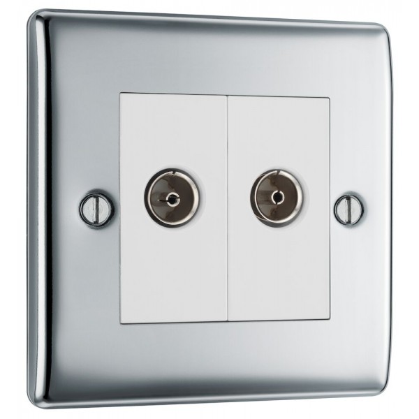 BG Electrical NPC61 Nexus Metal Polished Chrome Double Co-Ax Aerial Socket for TV or FM