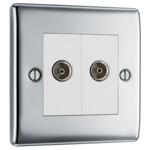 BG Electrical NPC61 Nexus Metal Polished Chrome Double Co-Ax Aerial Socket for TV or FM