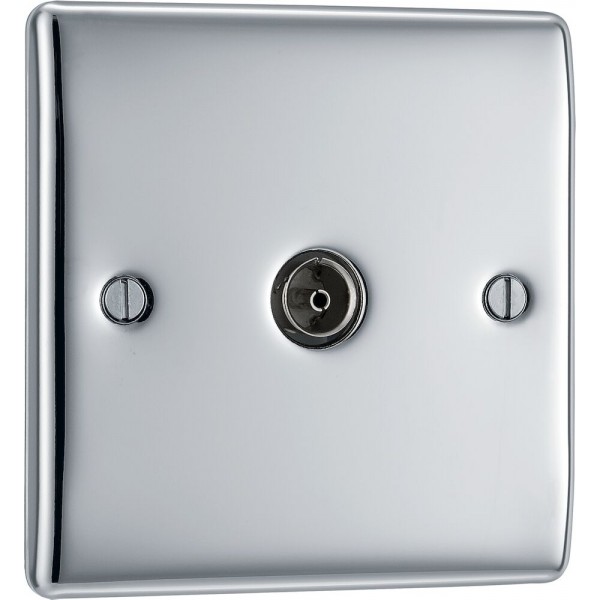 BG Electrical NPC62 Nexus Metal Polished Chrome Single Isolated Co-Ax Aerial Socket for TV or FM