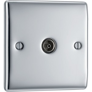 BG Electrical NPC62 Nexus Metal Polished Chrome Single Isolated Co-Ax Aerial Socket for TV or FM