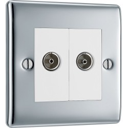 BG Electrical NPC63 Nexus Metal Polished Chrome Double Isolated Co-Ax Aerial Socket for TV or FM