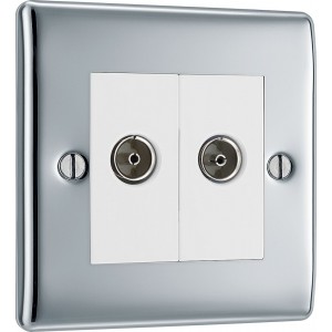 BG Electrical NPC63 Nexus Metal Polished Chrome Double Isolated Co-Ax Aerial Socket for TV or FM