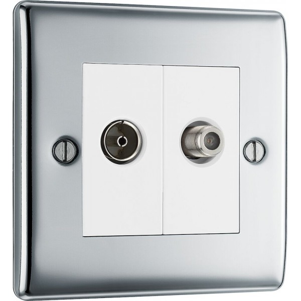 BG Electrical NPC65 Nexus Metal Polished Chrome TV/FM/SAT Co-Ax Socket