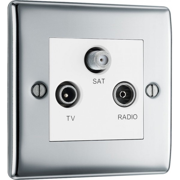 BG Electrical NPC67 Nexus Metal Polished Chrome Screen Triplex TV/FM/SAT Socket