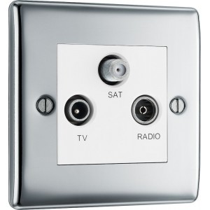 BG Electrical NPC67 Nexus Metal Polished Chrome Screen Triplex TV/FM/SAT Socket