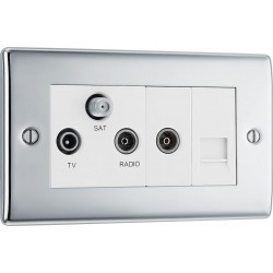 BG Electrical NPC68 Nexus Metal Polished Chrome Screened Triplex TV/FM/SAT Socket With BT Return