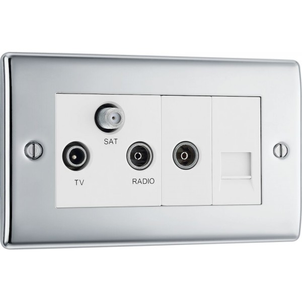 BG Electrical NPC68 Nexus Metal Polished Chrome Screened Triplex TV/FM/SAT Socket With BT Return