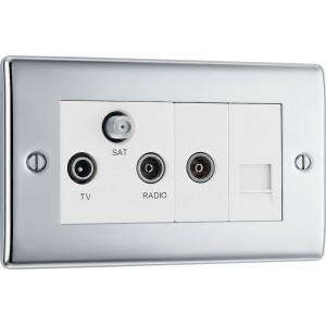 BG Electrical NPC68 Nexus Metal Polished Chrome Screened Triplex TV/FM/SAT Socket With BT Return