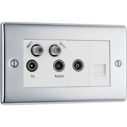 BG Electrical NPC69 Nexus Metal Polished Chrome Screened Quadplex 2 x SAT/TV/FM Socket with Return and BT Outlet