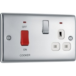 BG Electrical NPC70W Nexus Metal Polished Chrome 45A Cooker Control Unit With 13A Socket And LED Indicators White Inserts