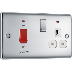 BG Electrical NPC70W Nexus Metal Polished Chrome 45A Cooker Control Unit With 13A Socket And LED Indicators White Inserts