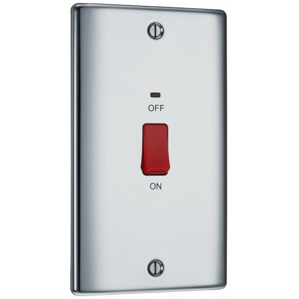 BG Electrical NPC72 Nexus Metal Polished Chrome 45A Large Plate Double Pole Switch With LED Indicator