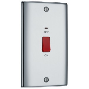 BG Electrical NPC72 Nexus Metal Polished Chrome 45A Large Plate Double Pole Switch With LED Indicator
