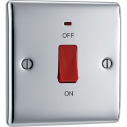 BG Electrical NPC74 Nexus Metal Polished Chrome 45A Square Plate Double Pole Switch With LED Indicator